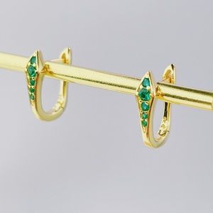 Emerald Green Snake Earrings Gold Layered Sterling Silver S925